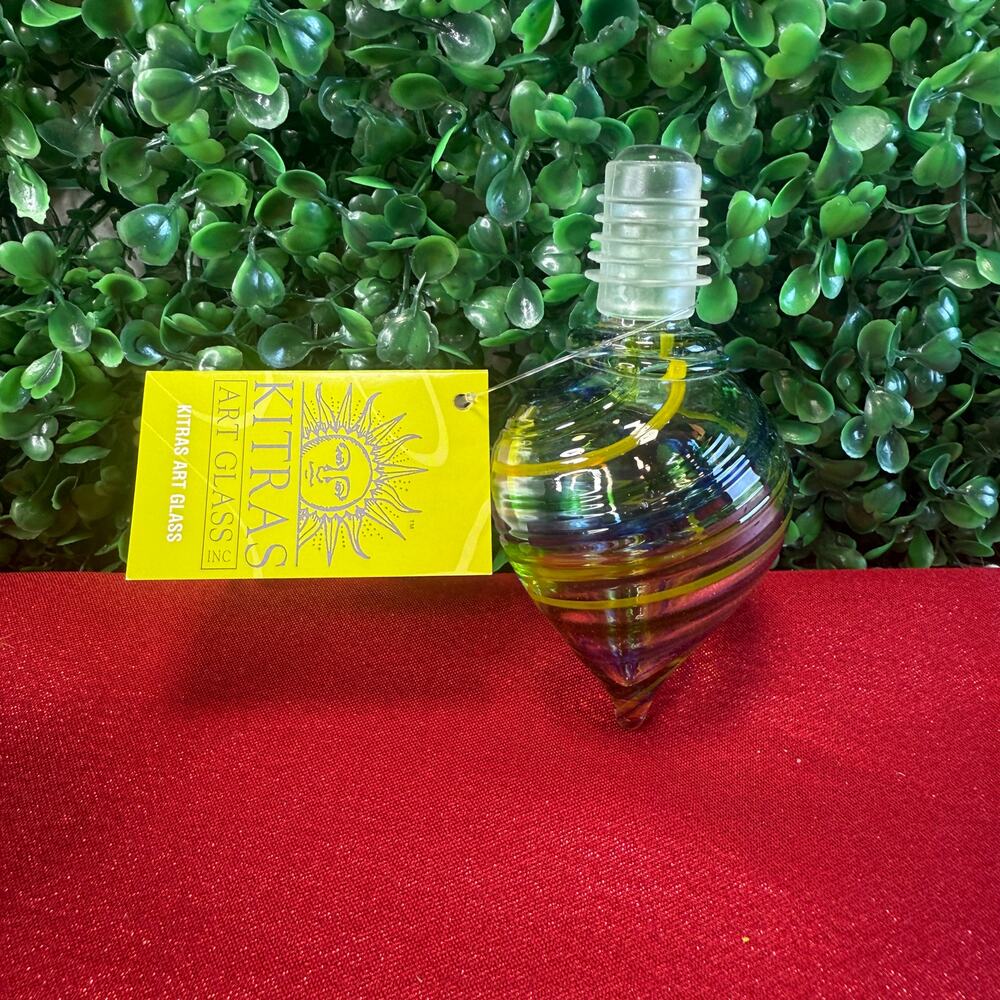 NWT Kitras Art Glass Radiance Drop Teardrop Ornament Yellow & Green Spirit